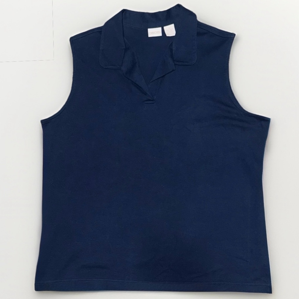 Cherokee Navy V-Neck Collared Sleeveless Polo Shirt XL Cotton